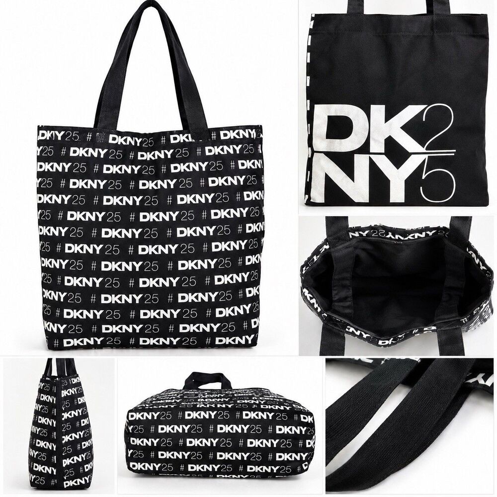 DKNY Black White Logo Small Fabric Tote Bag Shopper Reusable Y2K SHOPPING